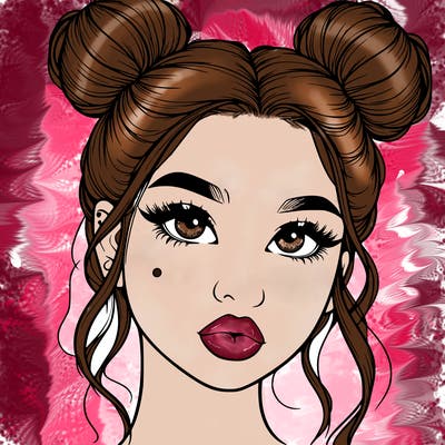 realistic girl with two buns on her hair and lips