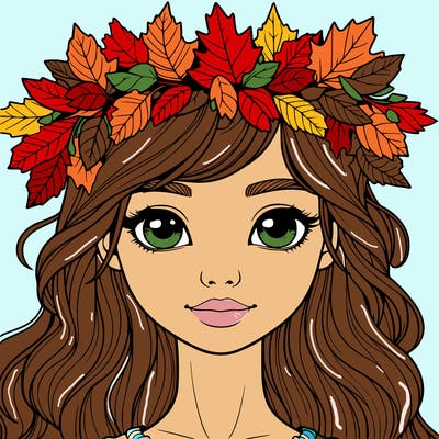 realistic girl with fall leaf crown