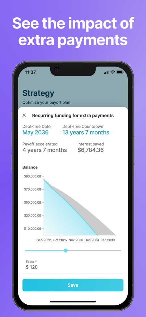 Impact of extra payments calculation on Debt Payoff Planner app