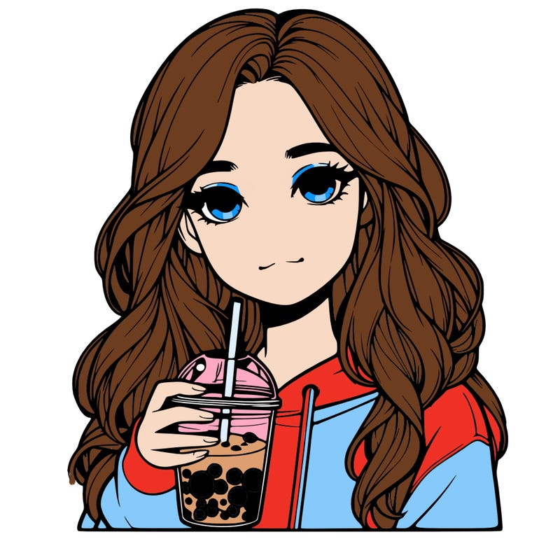 realistic teen girl with boba