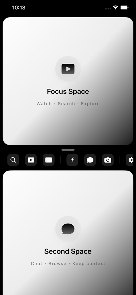 Multi Window PRO - Multi Window PRO app interface showing two windows for multitasking with Focus Space for watching and Second Space for chatting.