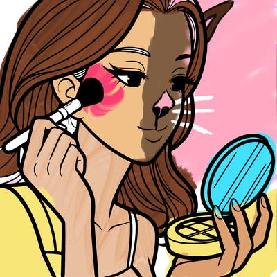 little girl putting on makeup