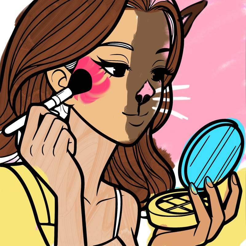 little girl putting on makeup