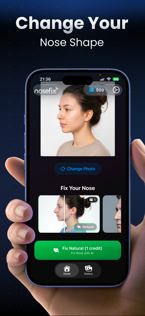 Nose Editor Fixer Reshape AI - Nosefix app interface showing AI nose reshaping features and rhinoplasty simulation