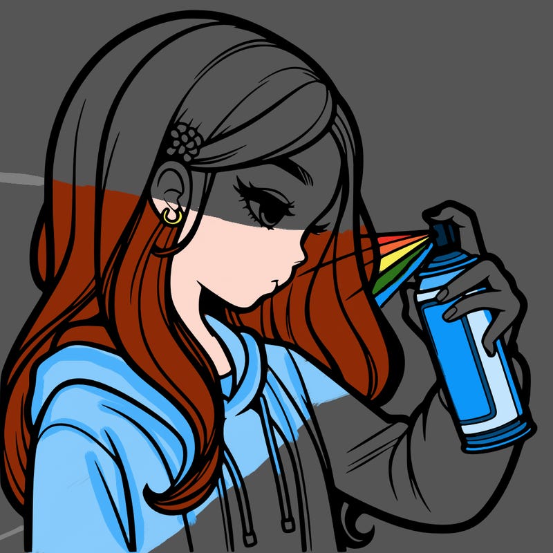 a realistic girl spray painting