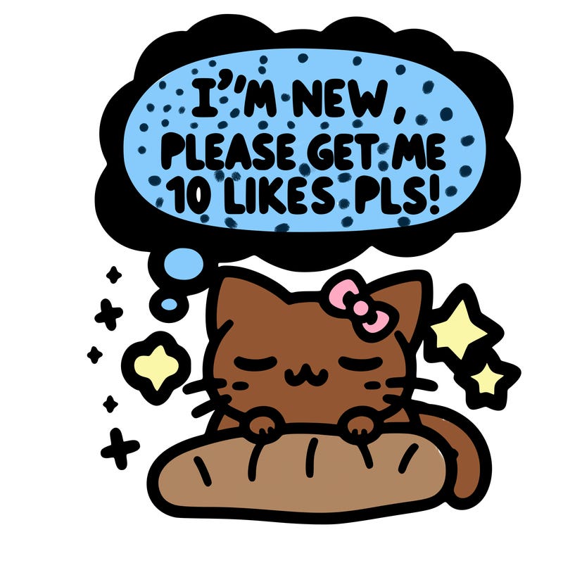 kitty taking a nap dream talking and saying "i'm new, please get me at least 10 likes pls!!"