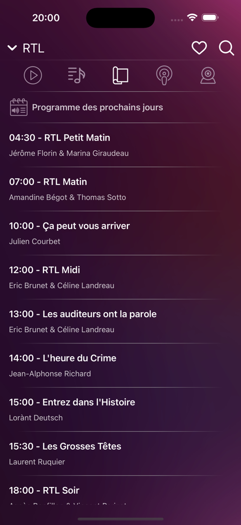 My Radio Endirect - France - RTL radio program schedule listing on the My Radio Endirect France app