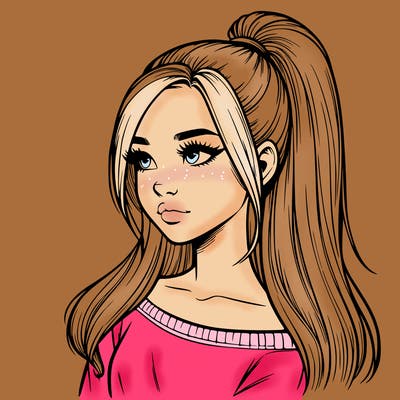 realistic girl with a high ponytail