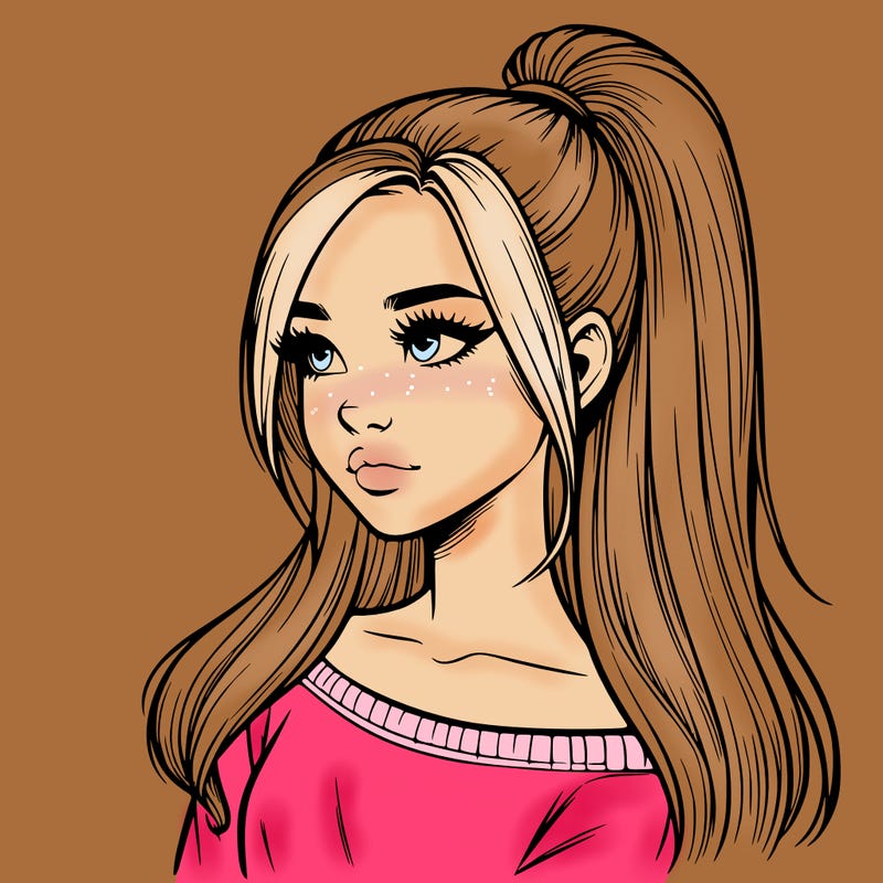 realistic girl with a high ponytail