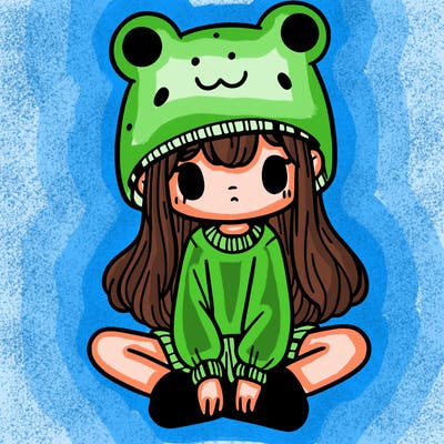 a girl wearing a frog hat and some frog socks