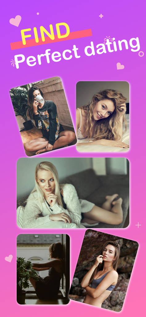 Adult Chat & Dating : Emo - Emo adult dating app screen displaying diverse female profiles and the text Find Perfect dating.
