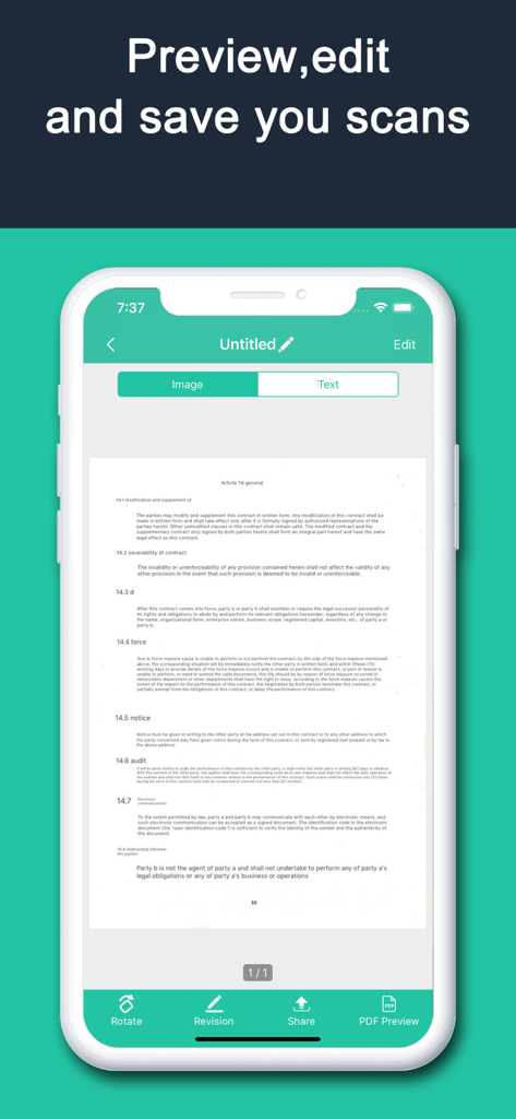 OmnScanner - PDF Scanner App - OmnScanner interface for previewing editing and saving scanned documents