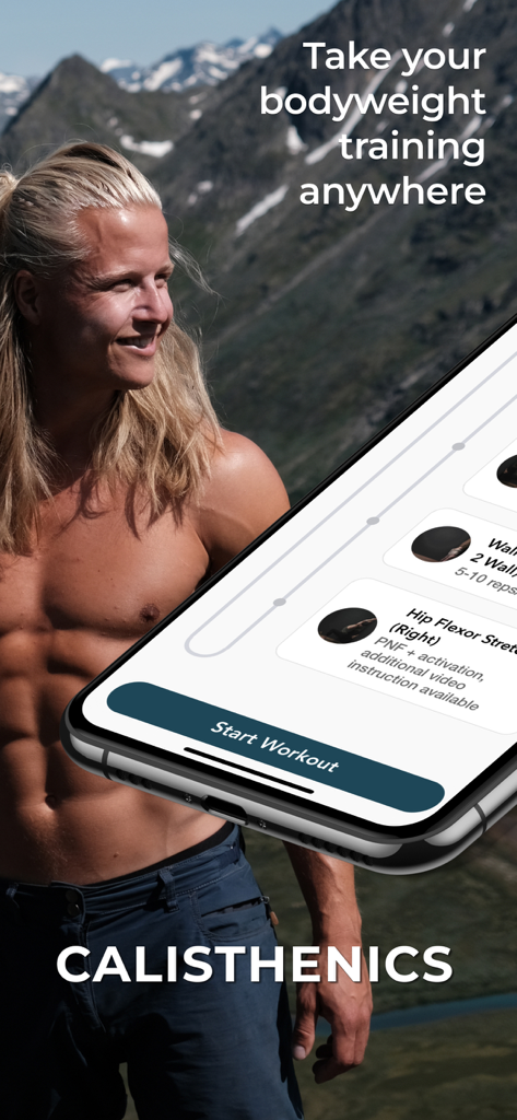 Berg Movement - Berg Movement app interface for bodyweight and calisthenics training in nature