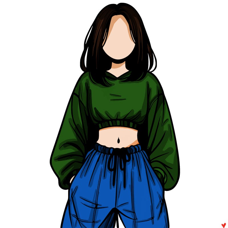 realistic girl faceless with baggy pants and a crop top