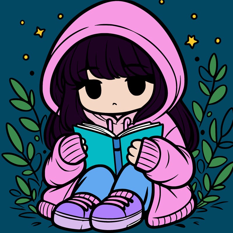 girl in oversized hoodie reading a book