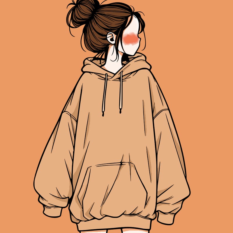 realistic girl with a oversized sweatshirt on and a bun
