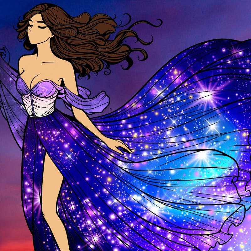 realistic woman in dress flowing the the wind