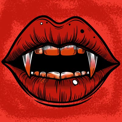 lips with vampire teeth