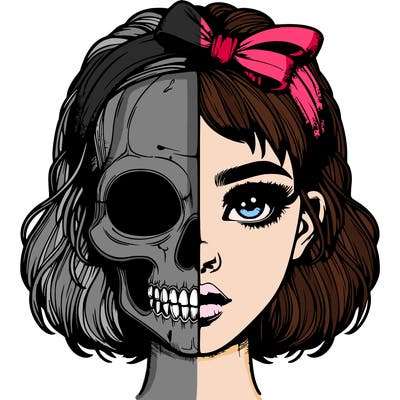 realistic girl with half skull mask