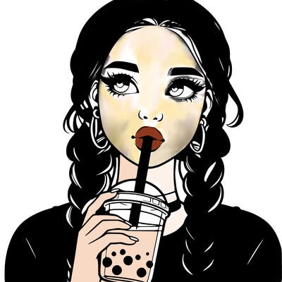 realistic girl with braided hair drinking boba