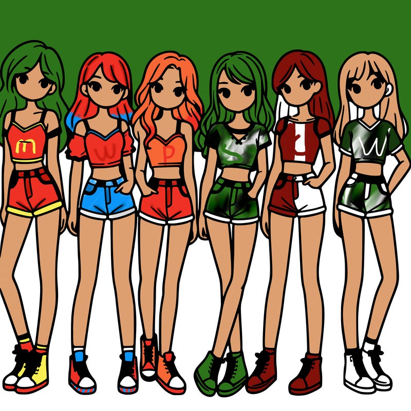 a group of girls wearing crop tops and shorts