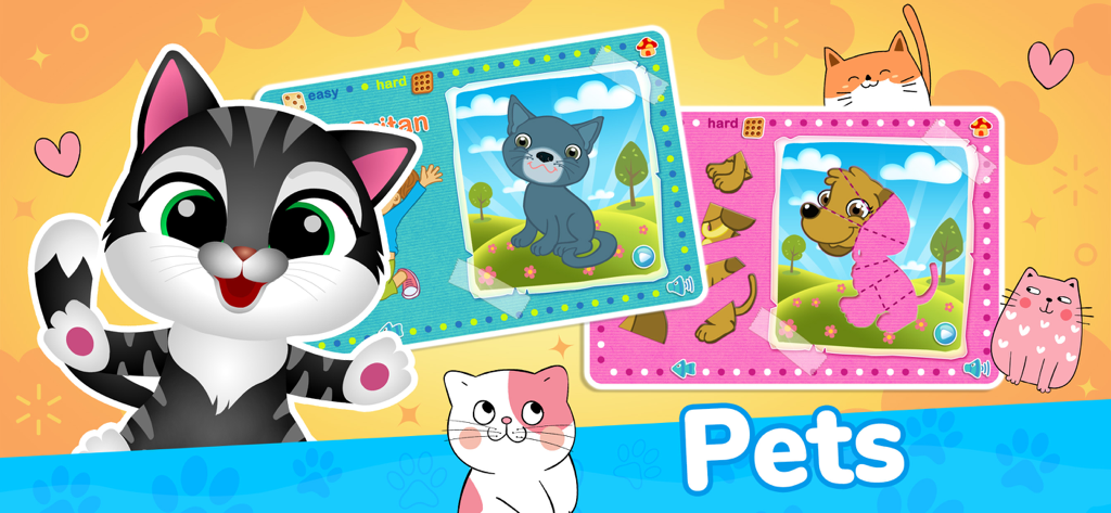 123 Kids Fun Magic Puzzles - A pet themed puzzle game board with cartoon cats and dogs for toddlers