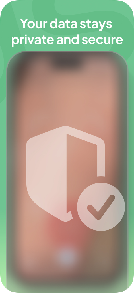 Rash ID: Skin Rash Identifier - An illustration with a shield icon and a checkmark stating your data stays private and secure in the Rash ID app