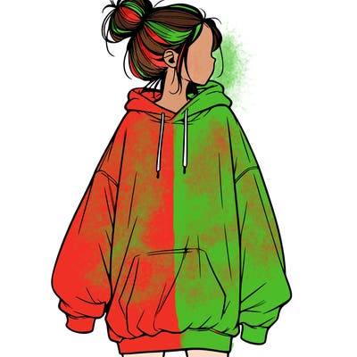 realistic girl with a oversized sweatshirt on and a bun