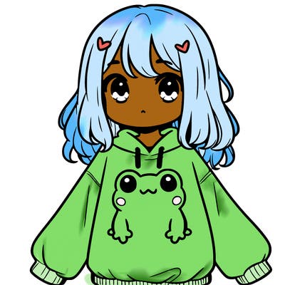 girl wearing frogging sweatshirt