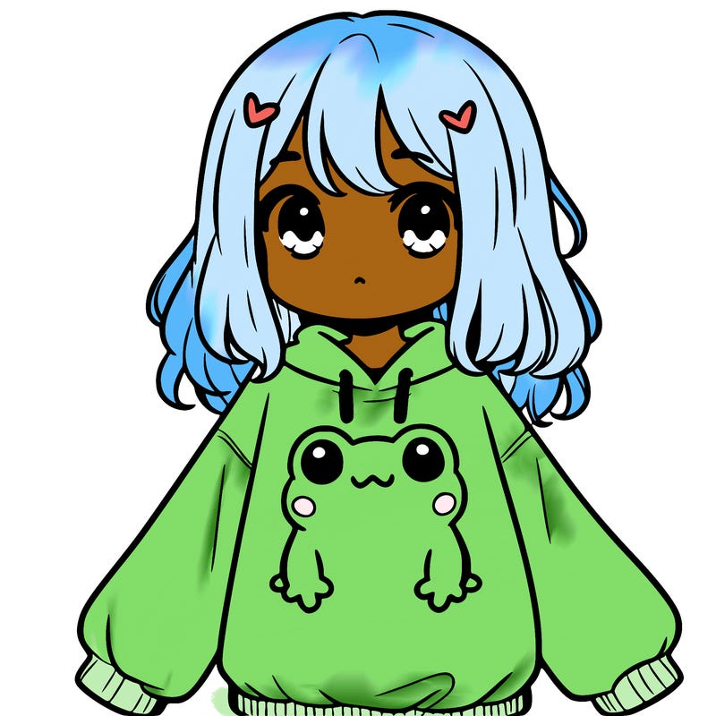 girl wearing frogging sweatshirt