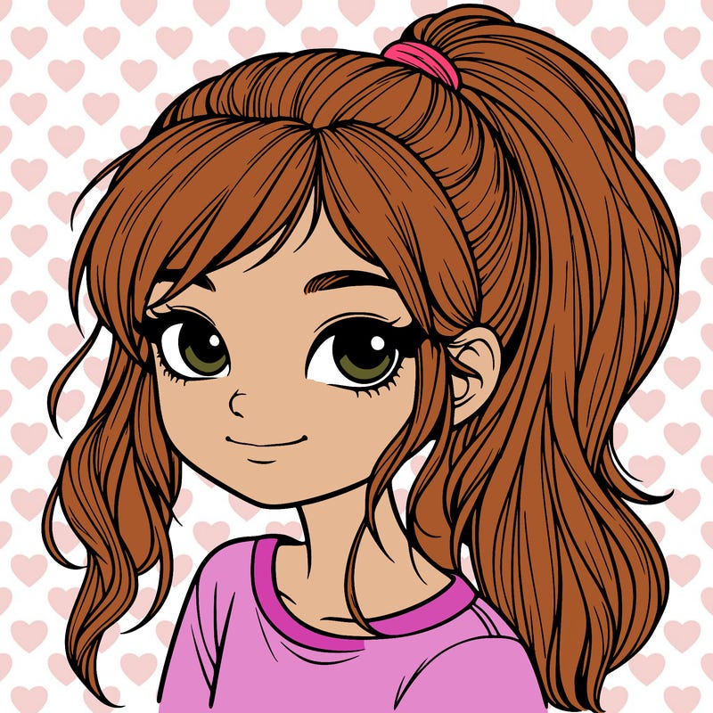 realistic girl with ponytail