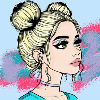 realistic girl with buns on the top of her head