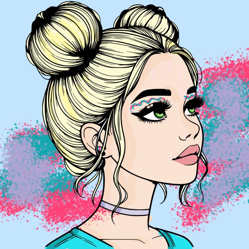 realistic girl with buns on the top of her head