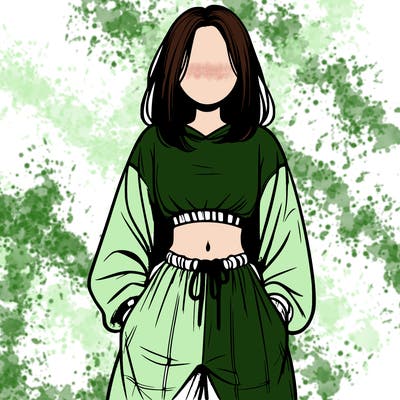 realistic girl faceless with baggy pants and a crop top