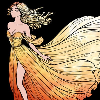 realistic woman in dress flowing the the wind