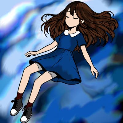 realistic girl floating