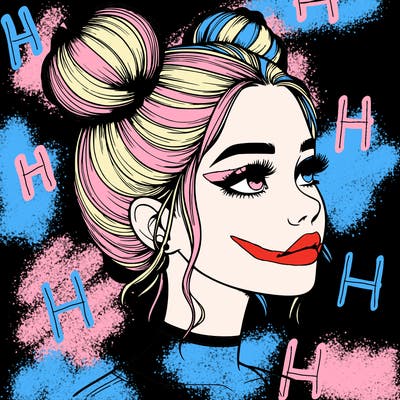 realistic girl with buns on the top of her head