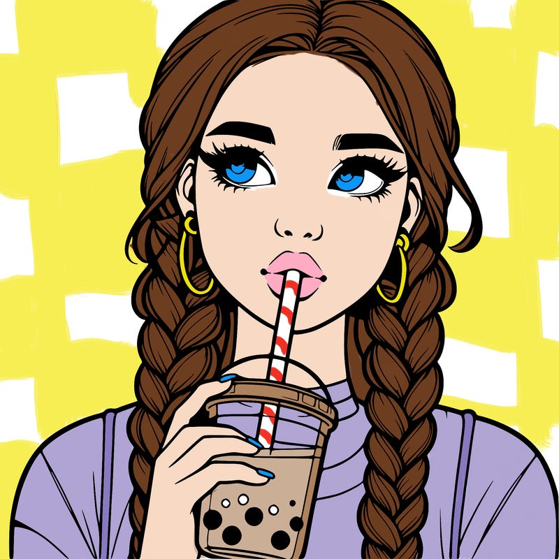 realistic girl with braided hair drinking boba