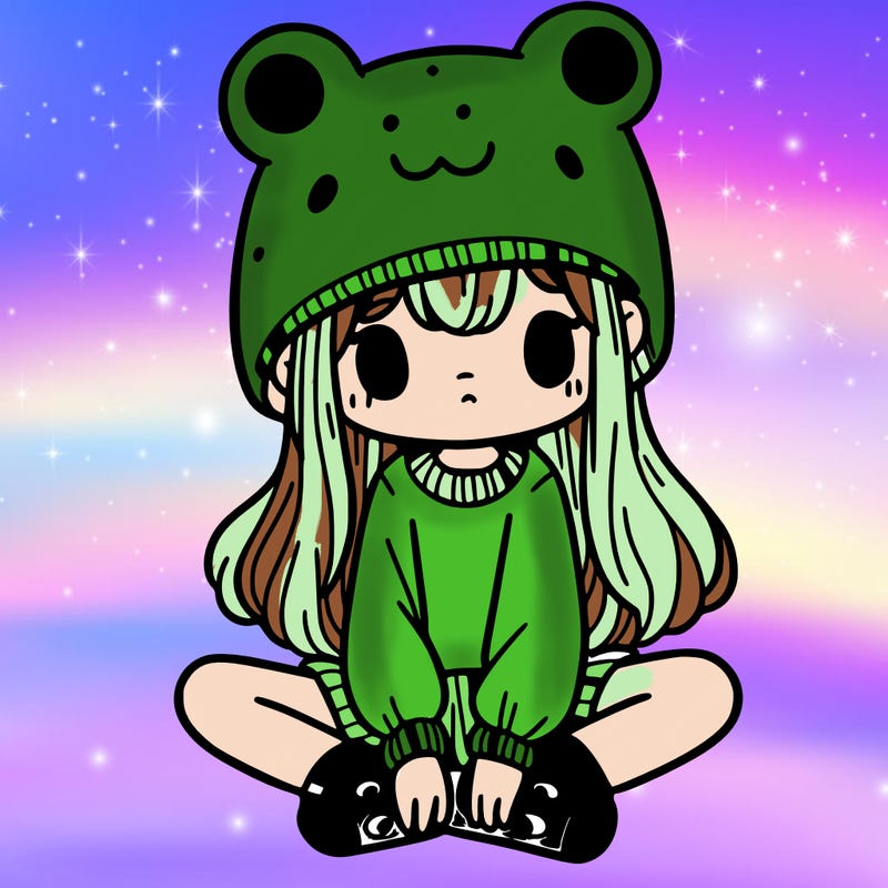 a girl wearing a frog hat and some frog socks