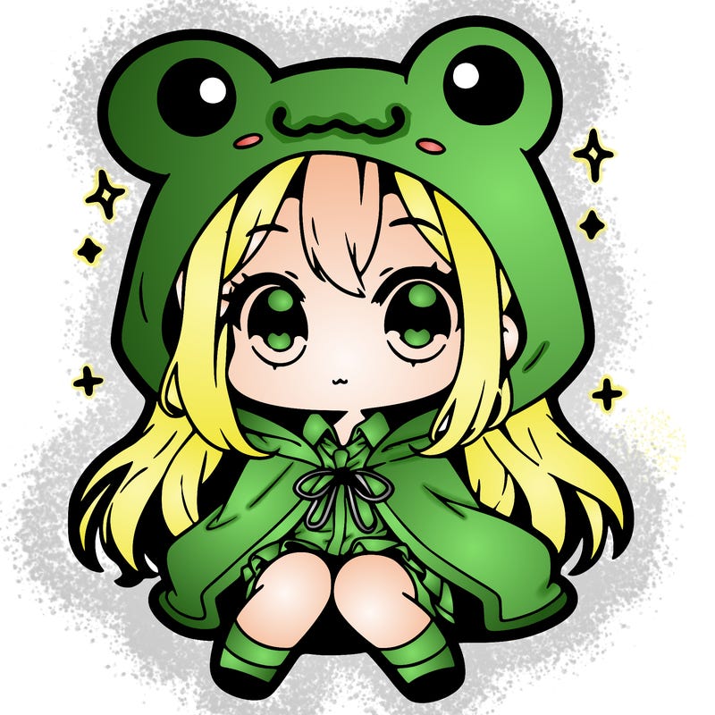 chibi girl with frog hoodie
