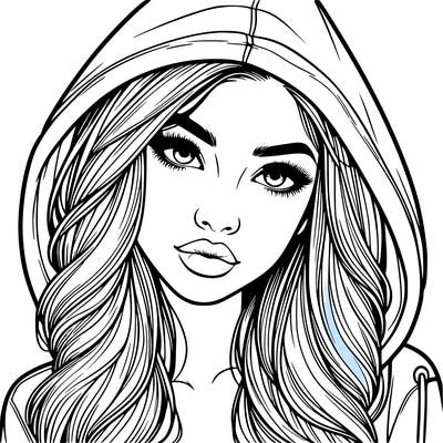 realistic beautiful girl with a hood on