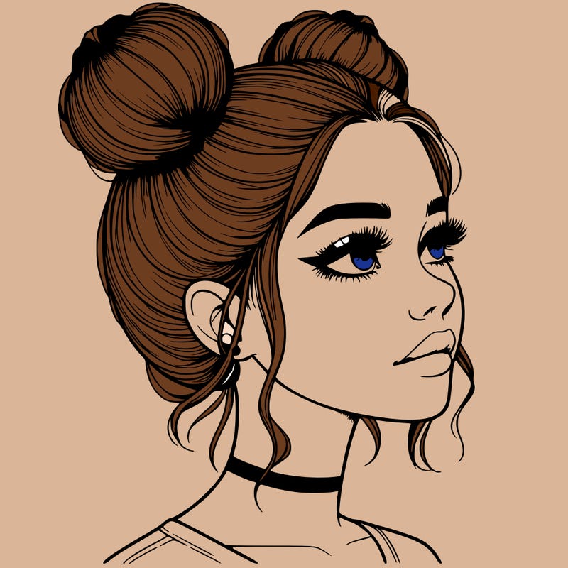 realistic girl with buns on the top of her head