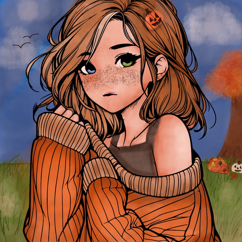 realistic girl with a sweater falling off shoulder