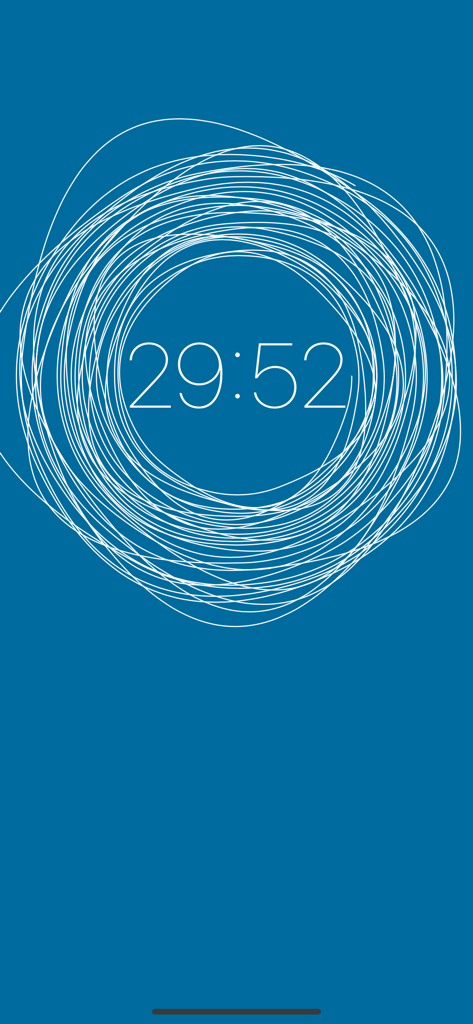 Lotus Bud Meditation Timer - Minimalist digital meditation timer displaying minutes and seconds within a white circular graphic on a blue background