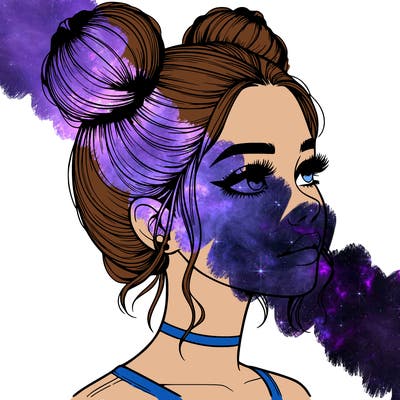 realistic girl with buns on the top of her head