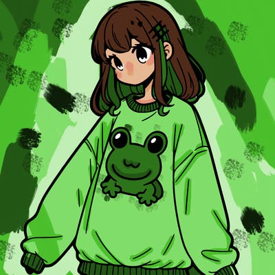 girl wearing frogging sweatshirt
