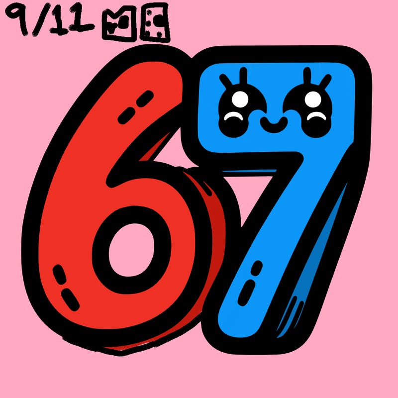 the numbers 67