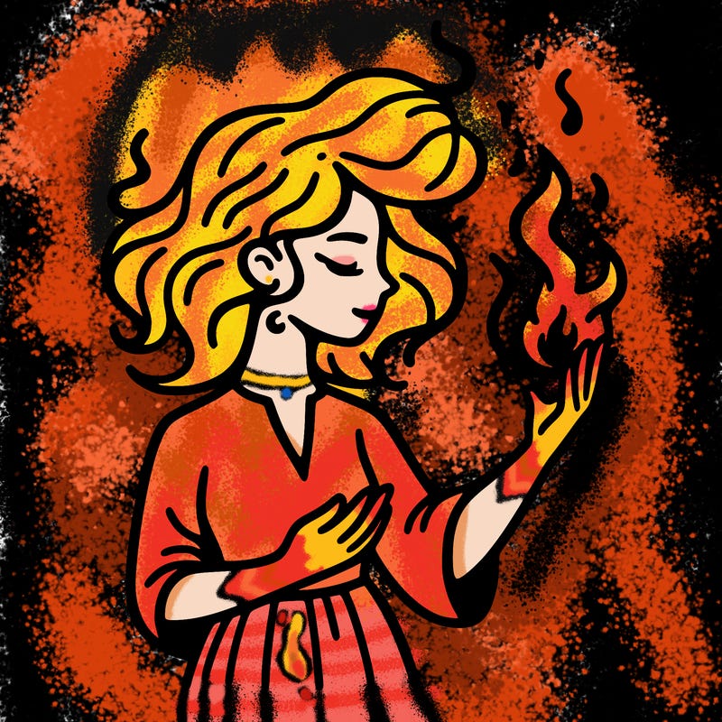woman with fire