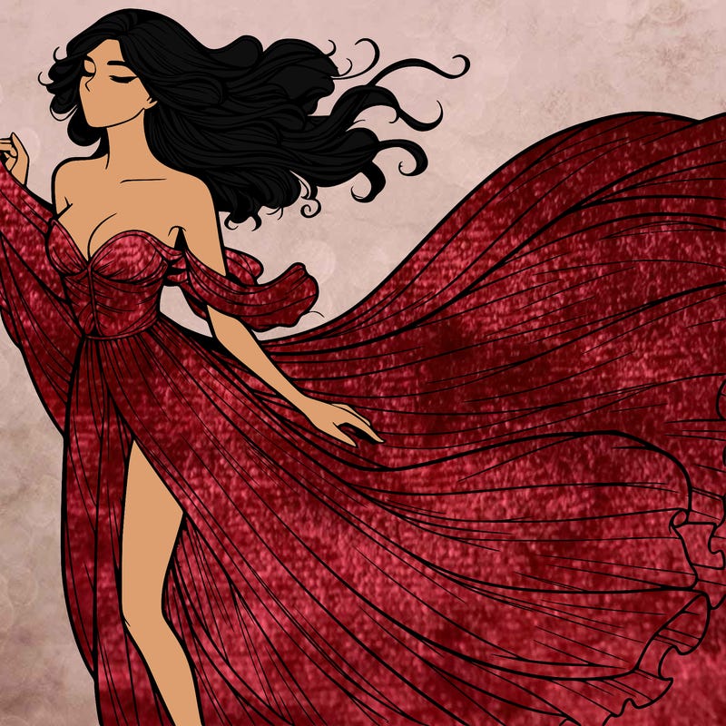 realistic woman in dress flowing the the wind