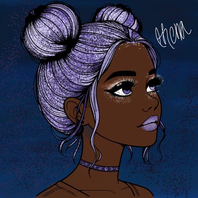 realistic girl with buns on the top of her head